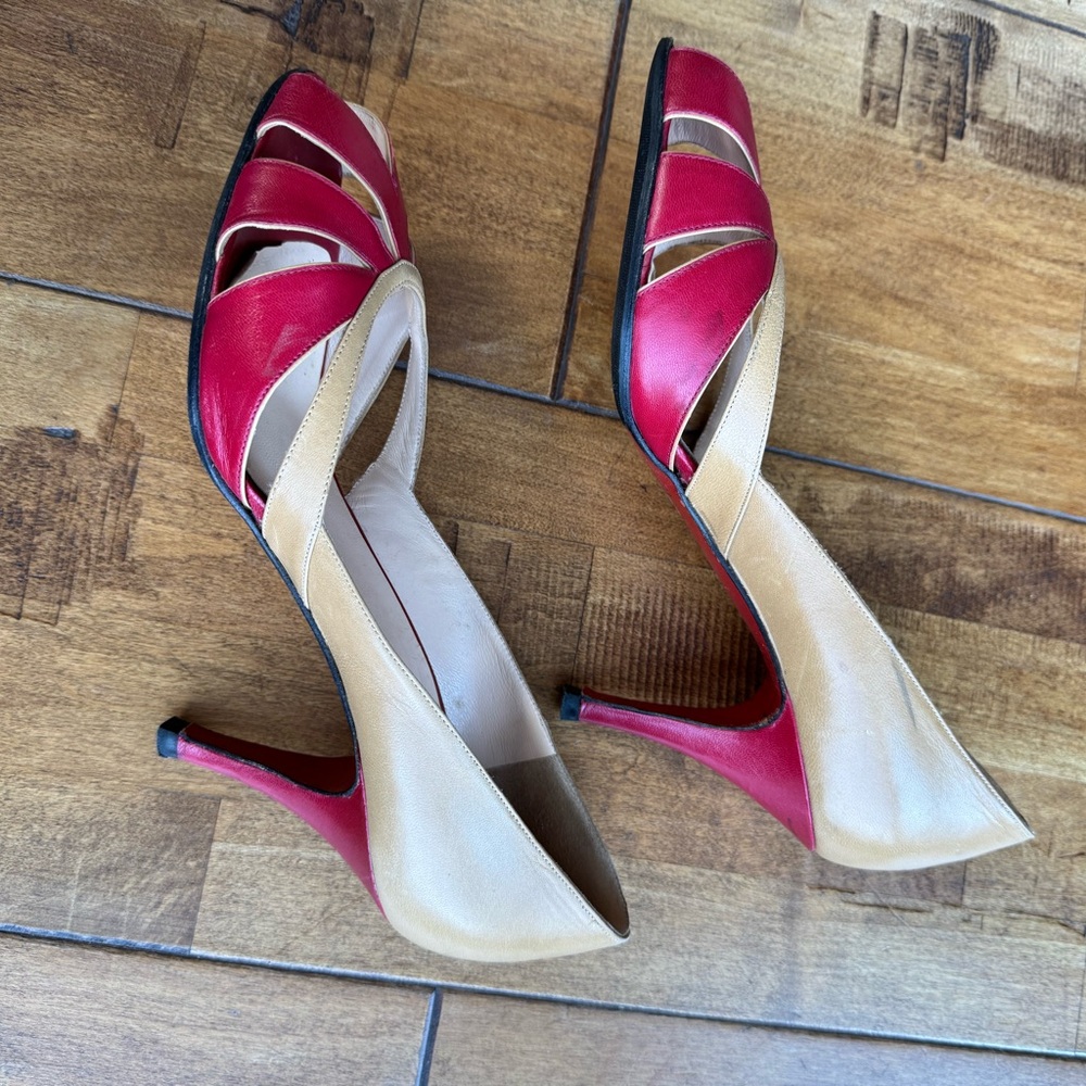 Christian Louboutin Red and Tan Women's Heels - Picture 5 of 9